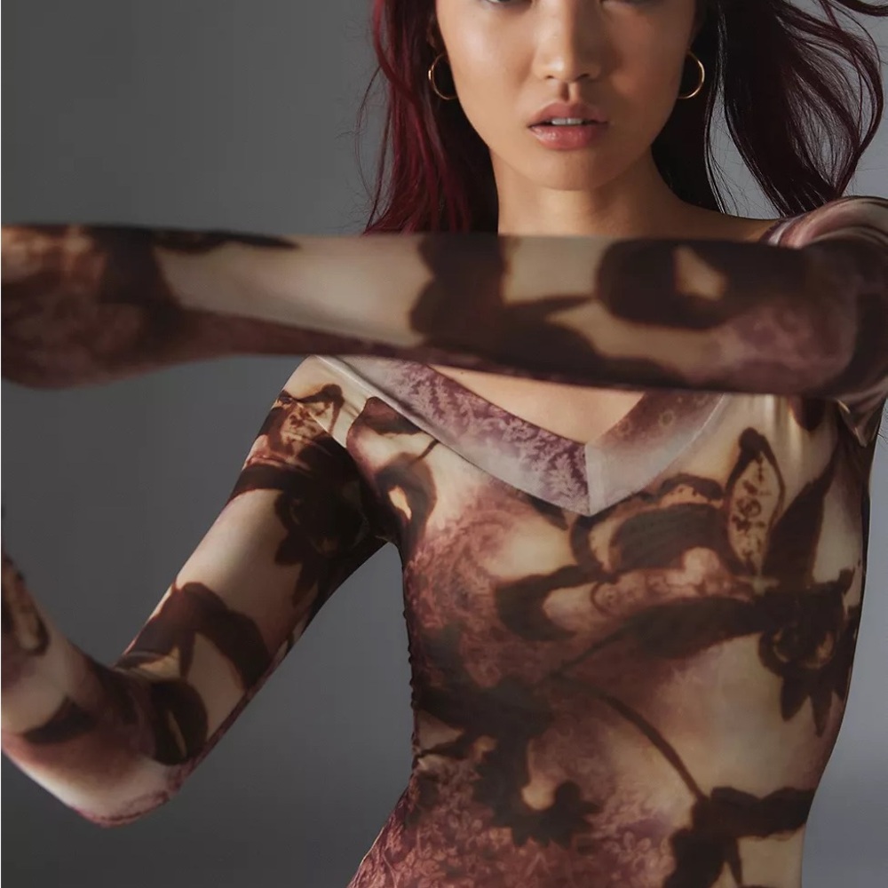 Silence + Noise Dylan Off the Shoulder Maxi Sz.S Brown Floral Dress - Picture 2 of 8